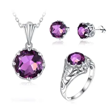 

Wedding Jewelry Set For Women Silver 925 Luxury Jewellery Round Flower Purple Amethyst Designed Fine Jewelry Halloween Gifts New