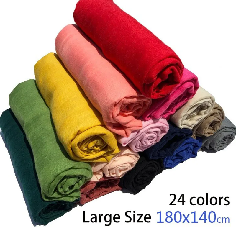 

2019 Spring Autumn Solid Large Size Scarf Women Cotton Linen Long Shawl Fashion Casual Warp Hijab Travel Gift Scarves 180*140cm
