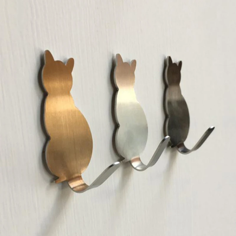 Wall Kitchen Self Adhesive Towel Racks Hanger Cat Pattern Hooks Storage Holder 