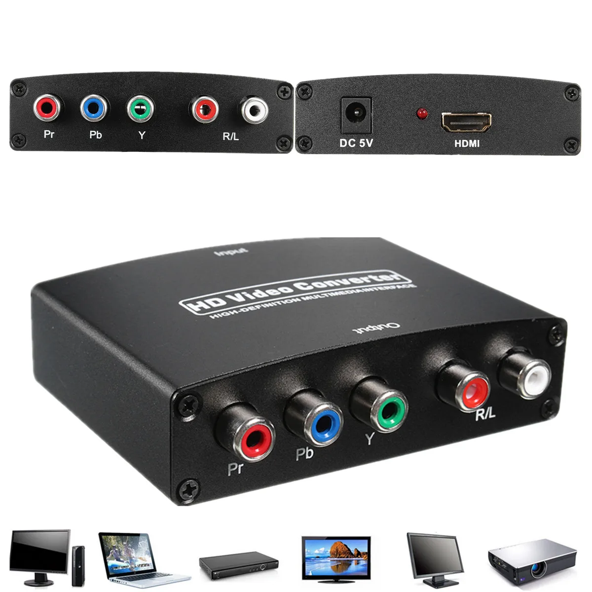 Новый 1080P HD Прозрачный HDMI в RGB компонент 5 RCA YPbPr видео + R/L аудио конвертер адаптер