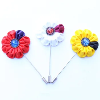 

New fashion men brooch flower lapel pin suit boutonniere fabric yarn 15colors button ribbon flower broochers women Wedding
