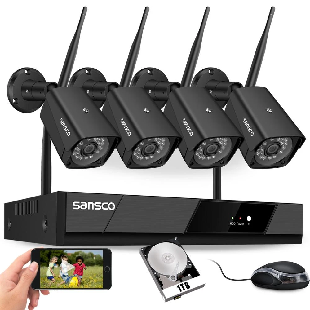 SANSCO 1080P W CCTV S C S w/ 4CH Nk IP NVR Pd 1TB Hard Dd (4) HD 2MP I