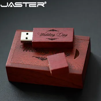 

JASTER Wooden stick + gift box USB Flash Drive red wood pendrive 8GB 16GB 32GB 64GB USB 2.0 Pen Drive Memory Stick U Disk