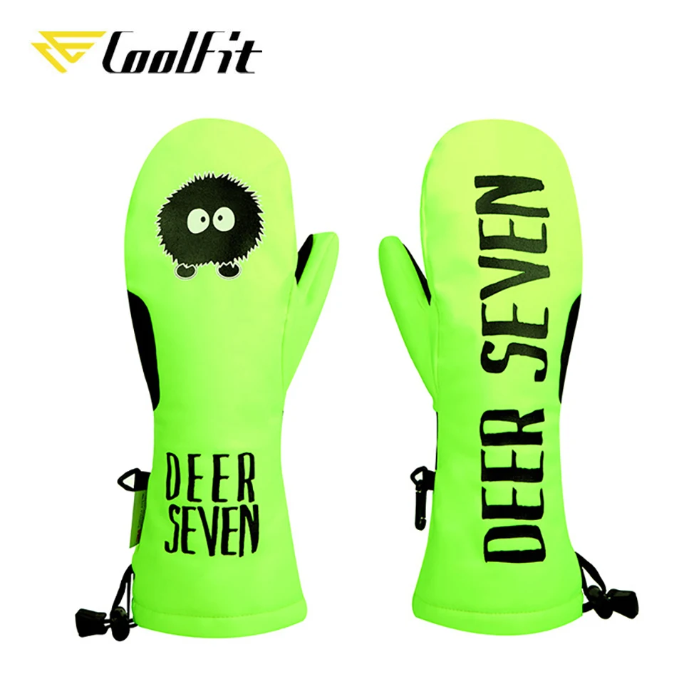 Coolfit Men Women Ski Gloves Winter Outdoor Sports Windproof Waterproof Warm Fleece Skiing Snowboarding Mittens Kids Ski Gloves 2