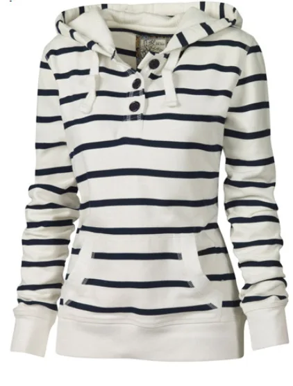 

autumn 2020 fashion striped print button woman sweatshirt full pullovers hooded slim sheath comfortable sweatshirt