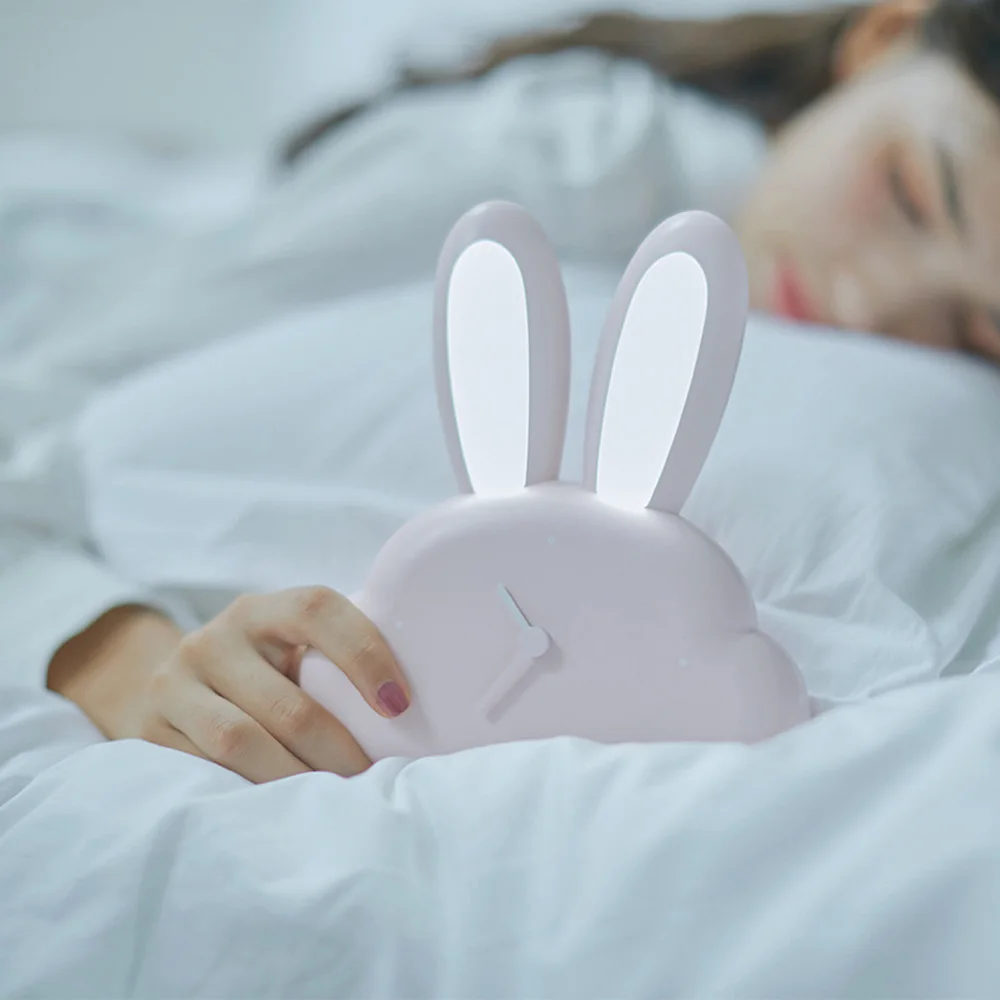 

BRELONG rabbit clock light bedside human induction night light USB charging cute rabbit cartoon with clock LED table lamp