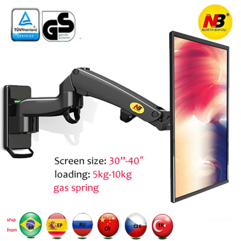 Preise NB F300 5 10kg aluminium Gas frühling Monitor volle motion 2 arm tv wand halterung LCD 30 40 \