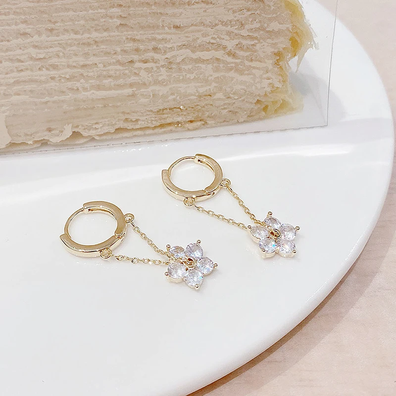 Hot Sale Super Shining Transparent Cubic Crystal CZ Flower Earring for Women AAA Bling Zirconia Drop Shipping Accessories Gfit - Image 3