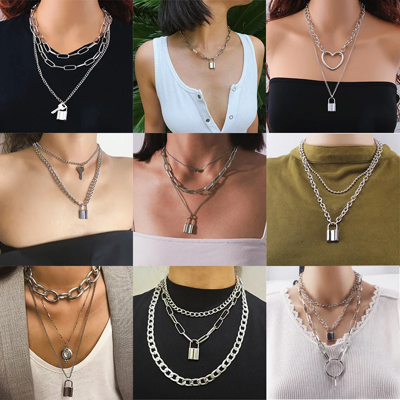 KSRA Double Layer Lock Chain Necklace 