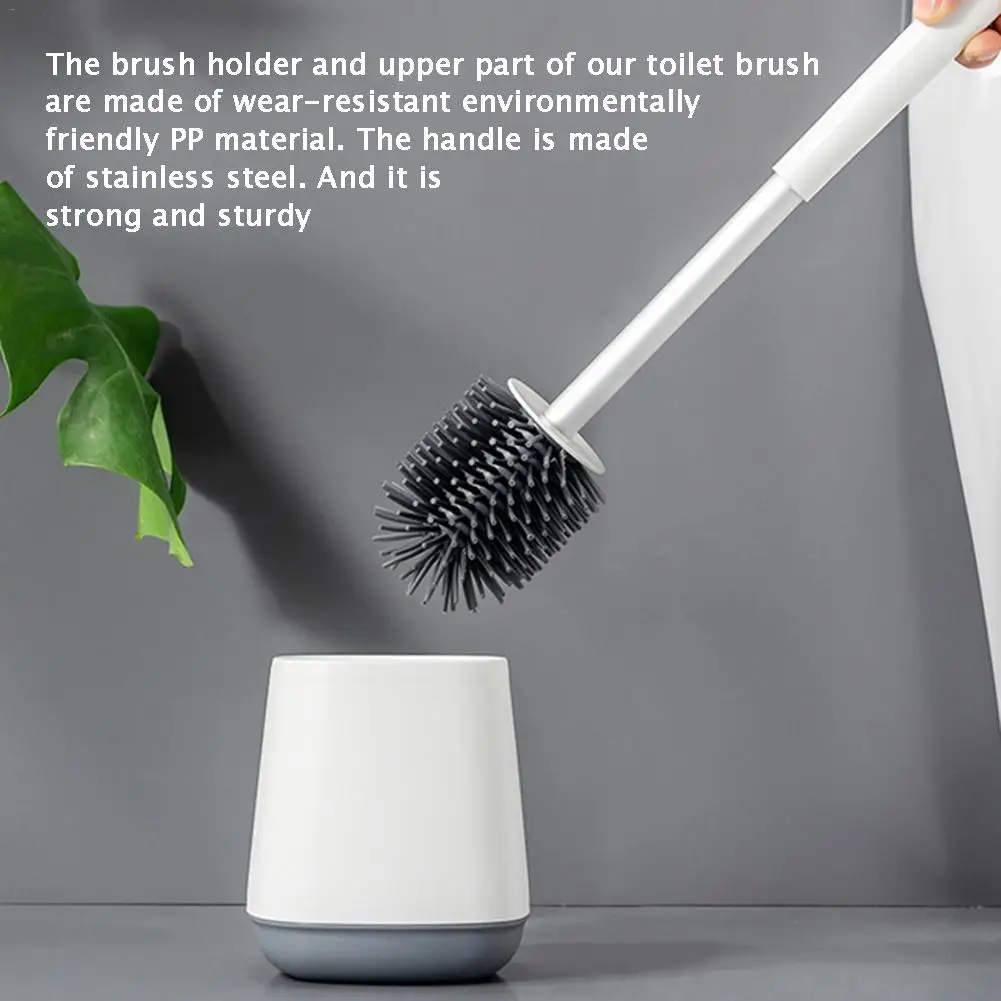 Wall hanging Toilet Brush Stainless Steel Long Handle Soft Silicone Bristle Sturdy Cleaning