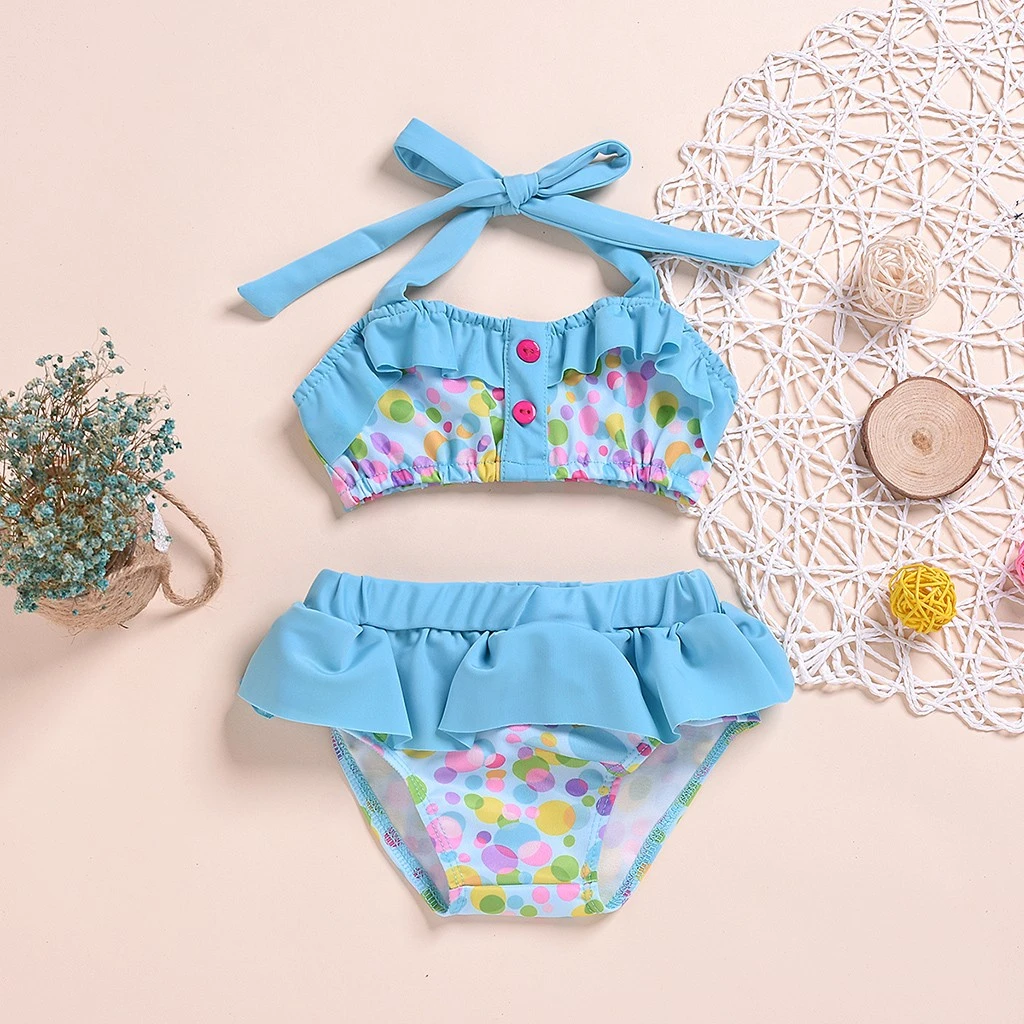 Ropa de baño para bebés y niñas, traje de baño de verano con y lunares, Bikini estampado, Set de traje de baño|Trajes de dos piezas - AliExpress
