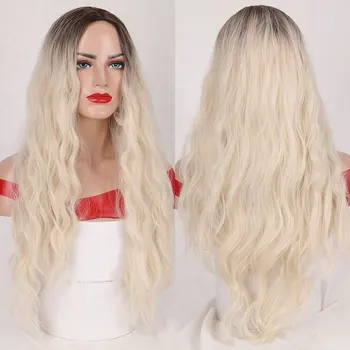 

Blonde Long Wavy Womens Wig Synthetic Wigs with Bangs Heat Resistant Cosplay Wig for Women African American BY087