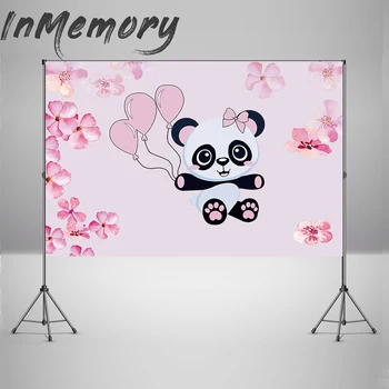 

Panda Animal Children 1st Birthday Party Backdrop Pink Flower Baby Shower Girl Photography Background For Photo Studio Photocall