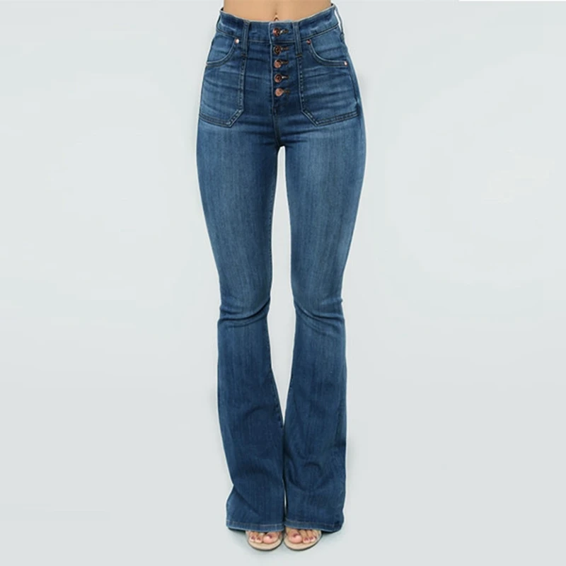 Женские джинсы с высокой талией, джинсовые брюки-клеш, уличный стиль, синие обтягивающие сексуальные винтажные женские расклешенные брюки, расклешенные джинсы на осень
