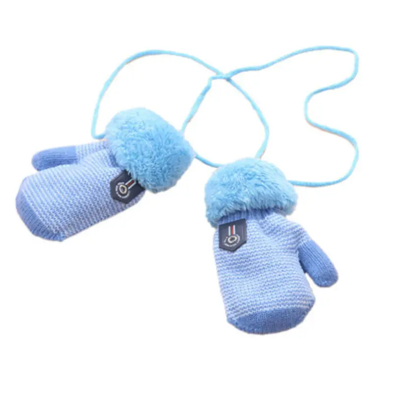 Зимние Детские перчатки, зимние теплые вязаные перчатки, толстые варежки, Мультяшные перчатки, черные, бежевые, коричневые, синие