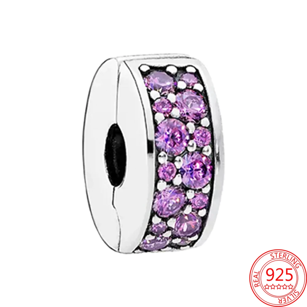 925 Sterling Silver Jewelry fine Gift Purple zircon fixing clips Beads Women festival Fit Original Pandora DIY Bracelet Charm | Украшения и