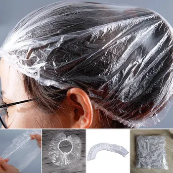 

100 Pcs Disposable Shower Cap Transparent Spa Salon Hotel Disposable Elastic Shower Cap Bathroom Products Shower Cap