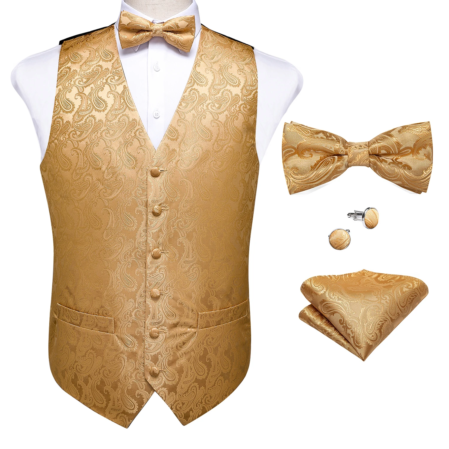 New formal men's tuxedo waistcoast vest_bowtie paisley pattern wedding coral 