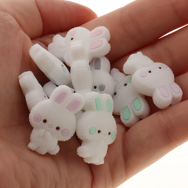 토끼 설치류 실리콘 비즈 50pc  Teether 토끼  Chewable 젖니가 남 목걸이 펜던트 DIY Pacifier Soothe 체인 장난감
