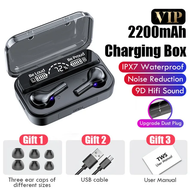 F9 278 Bluetooth Earphone Led Power Digital Display Headset Call Function Binaural Stereo Earbuds Touch Voice for Xiaomi Huawei