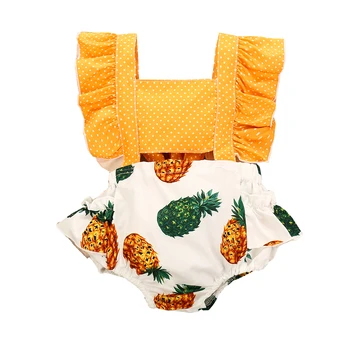 

Newborn Baby Girls Summer Romper, Ruffle Sleeve Backless Bodysuit Cute Fruit Print Jumpsuit