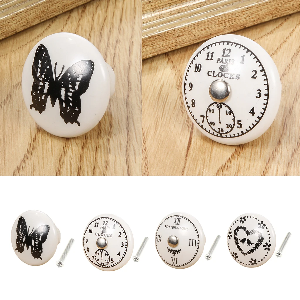 Roman Clock Designed Ceramic Knobs For Cupboard Cabinet Drawer Pulls Hardware Cupboard Wardrobe Closet