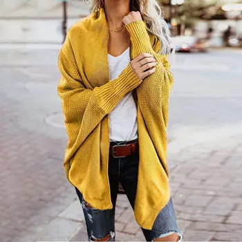 

Autumn Winter Cardigan Sweaters for Women Fashion Long Bat Sleeve Twist Knitted Sweaters Female Loose Knit Sweater Cardigan Coat