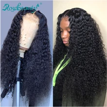 Rosabeauty 28 30 дюймов glueless длинные 13x6 вьющиеся кружевные передние человеческие волосы парики предварительно сорванные бразильские глубокая волна фронтальный парик волна воды