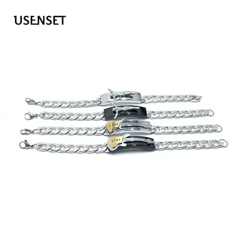 

USENSET Stainless Steel Guitar Bracelet Strap cuban Link Chain Bangles For Men Women 16-22CM