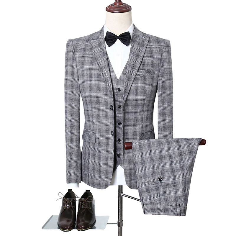 Size XS-5XL men 3-piece suits sets slim fit Blazers+Pants+Vest sets mens grid pattern Coat + Trousers +Waistcoat suits 3 colors Size XS-5XL men 3-piece suits sets slim fit Blazers+Pants+Vest sets mens grid pattern Coat + Trousers +Waistcoat suits 3 colors