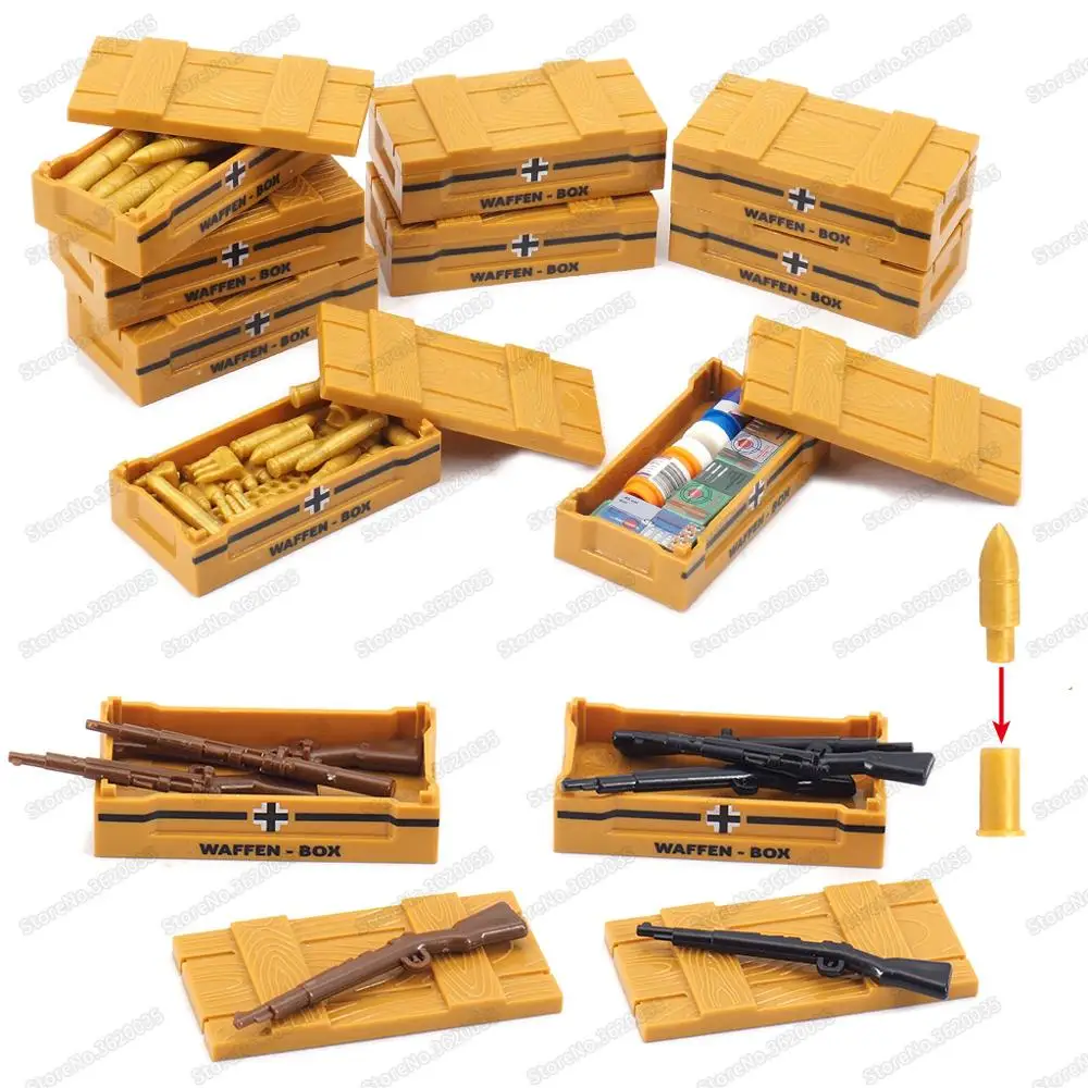 

City Material Box Building Block Moc Military WW2 Soldier Battlefield Supply Box Figures Army Equipment Model Set Gift Child Toy