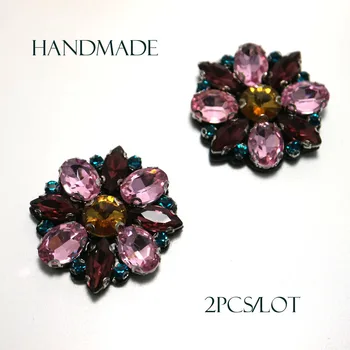 

2pc/lot handmade sequin round patches for clothing DIY rhinestone beaded Sew on patch embroidery applique round parche ropa