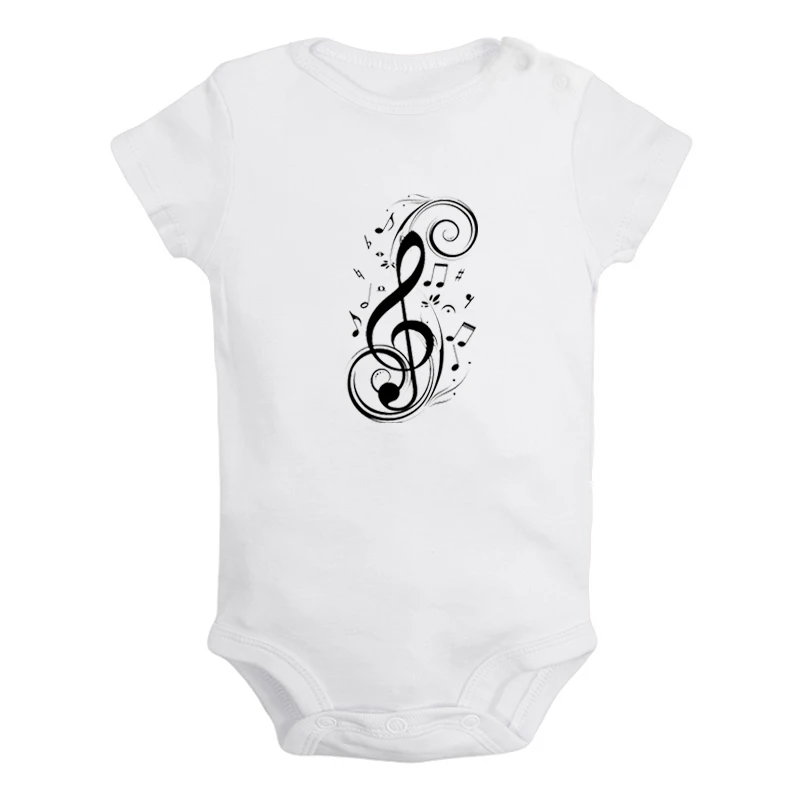 

Retro Art Music Notation Treble Clef Violin Printed Newborn Baby Girl Boys Clothes Short Sleeve Romper Outfits 100% Cotton