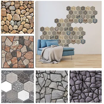 

3d Self-adhesive Waterproof Wall Sticker Vinyl Vintage Stone Flower Pattern Floor Tile Home Decor Living Room Stickers 30*30cm