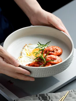 

Porcelain Color Beautiful Relief Hammering Ceramics Tableware Plate Household Deep Dish Soup Dish Dish Originality Sand Pull