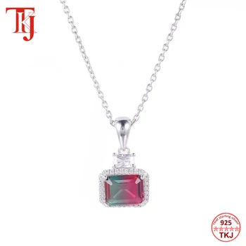 

TKJ Bijou Chaine Tourmaline Zircon Pendant Necklace 925 Sterling Silver Bridesmaid Gift Jewelry for Women