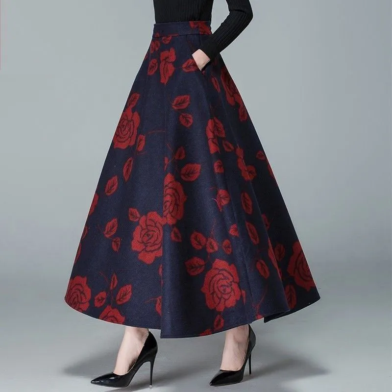 Ibu Ukuran Vintage Pinggang Tinggi Wol Rok Musim Semi Musim Dingin 2019