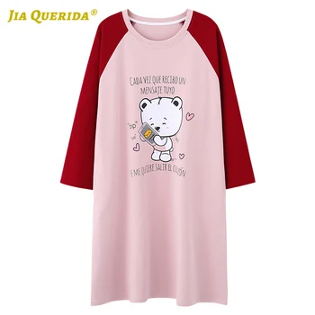 

Soft Night Gown Patchwork Cartoon Printing Fashion Casual Style Home Dress Ladies Night Gown Nighties for Woman Spring Autumn