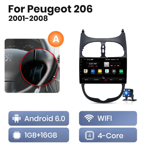 AWESAFE для peugeot 206 2001 2002 2003 2004-2008 Автомобиль Радио Мультимедийный видеоплеер gps без 2din 2 din Android 8,1 2 ГБ+ 32 ГБ - Цвет: WIFI  1GB-16GB -A
