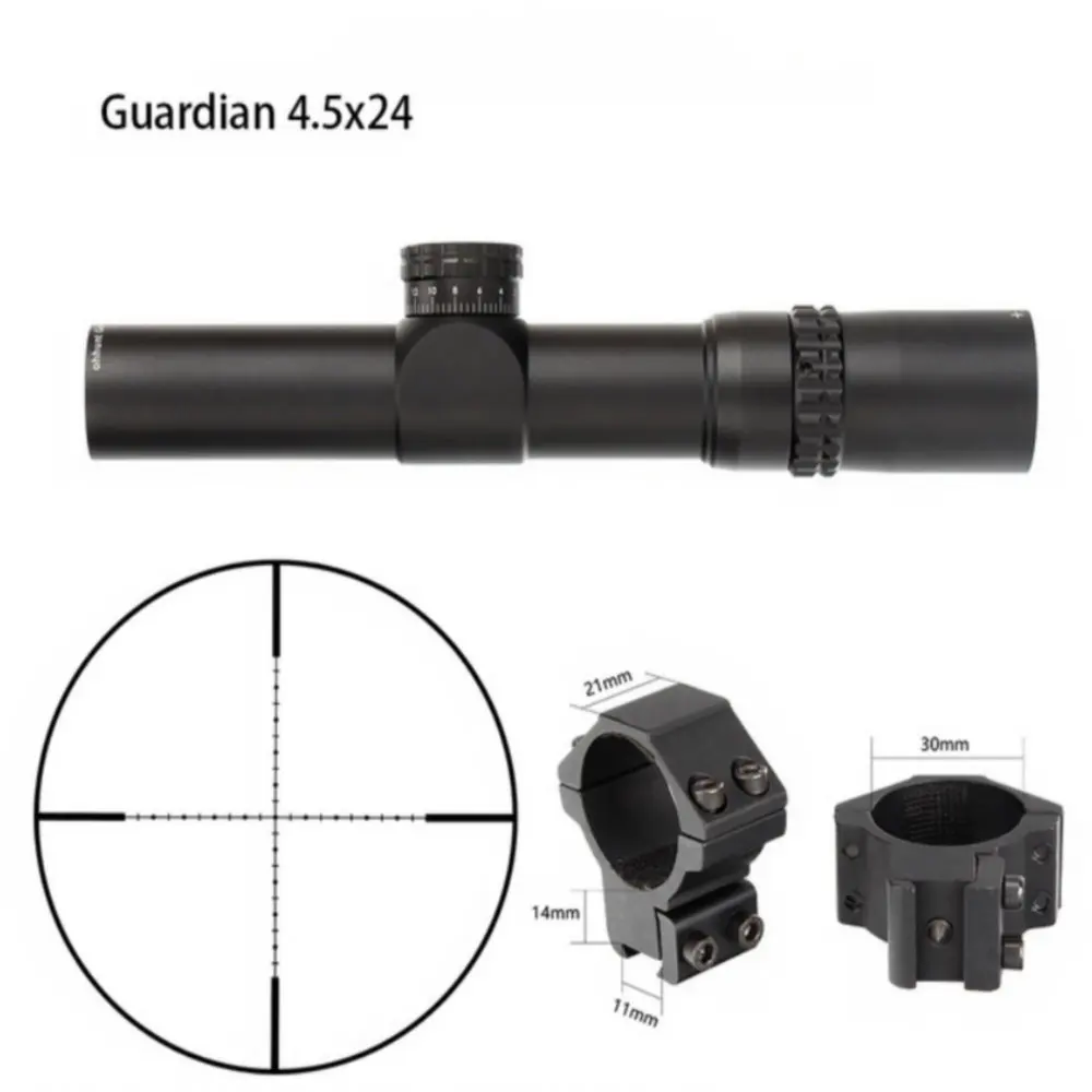 with Dovetail Rings Охота Guardian 4,5x24 прицел 30 мм трубка тактический оптика прицел 1/2 половина охотничий прицел турреты Сброс прицел - Цвет: with Dovetail Rings