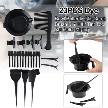 

23pcs DIY Hair Tint Tool Set Butterfly Clip Hairdressing Dye Bowl Portable Color Mixing Comb Brush Styling Multifunctional