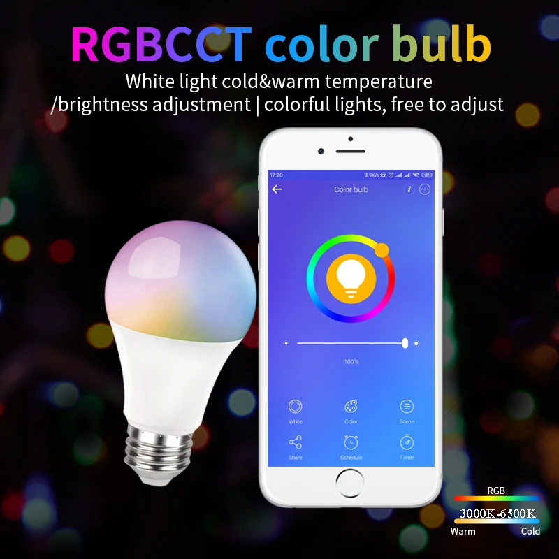 EWeLink пульт дистанционного управления WiFi умная лампа 85 265 в 806LM E27/E26 RGB + CCT умный