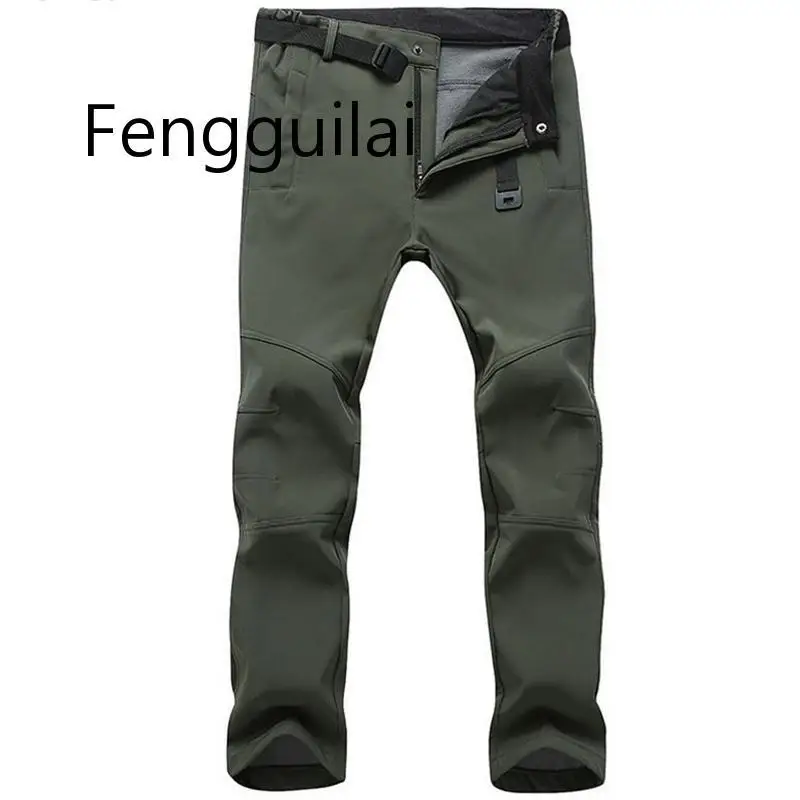 2020  Warm pants Stretch Waterproof Pants Men Casual Winter Thick Warm Fleece Shark Skin Trousers Male Windbreaker Sweatpants Me