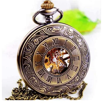 

New Style Mechanical Pocket Watch European And American-Style Retro Roman Dual Display Flip Porous Pocket Watch Necklace MEN'S T