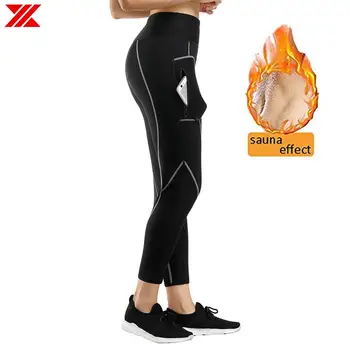

HEXIN Women Weight Loss Hot Neoprene Sauna Sweat Pants with Side Pocket Workout Thighs Slimming Leggings Body Shaper Fat Burning