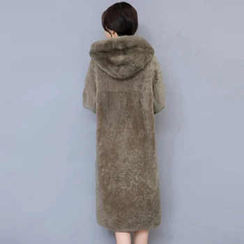 

New Real Fur High-end Windbreaker Woman Long Fur And Leather Hooded Coat Winter Wool Cashmere Warm Female Outerwear YR613