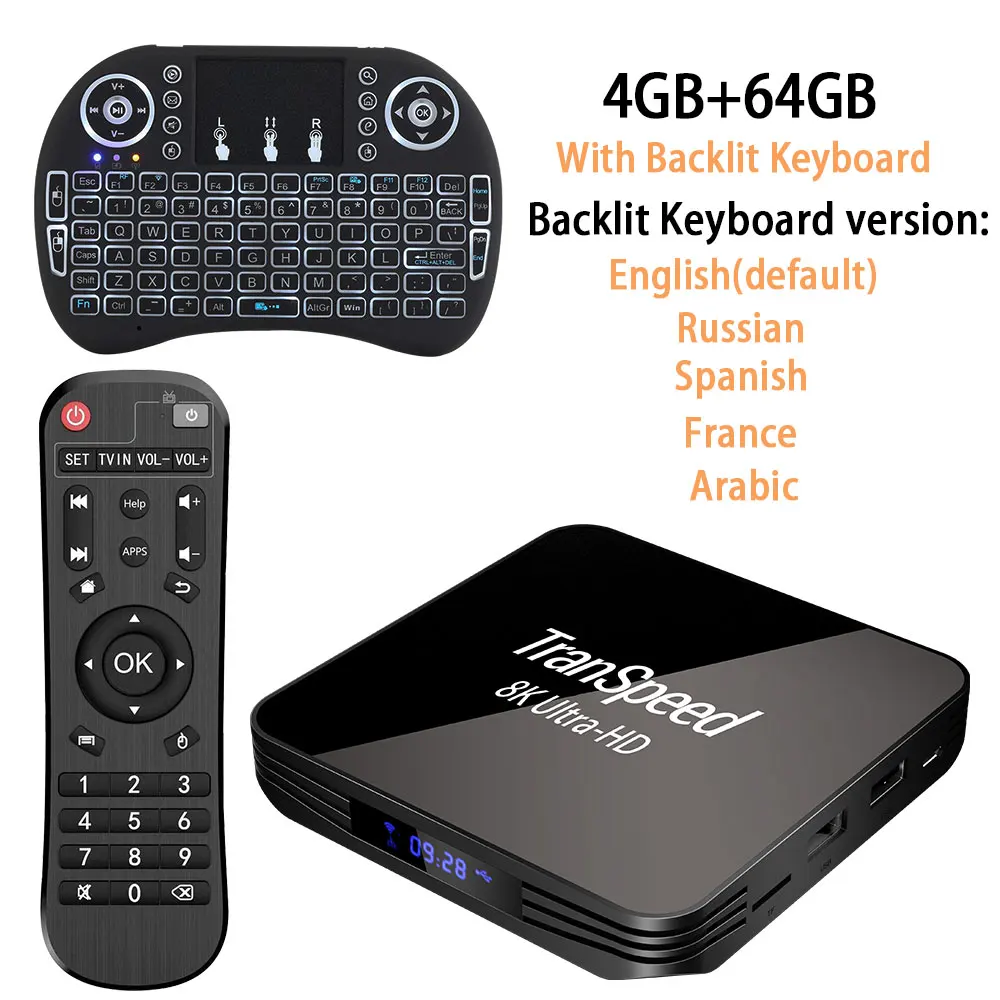 Transpeed Android 9,0 8K 4K ТВ коробка Youtube Netflix Bluetooth 4,1 1000 м 5G Wi-Fi Amlogic S905X3, 4 Гб оперативной памяти, 32 Гб встроенной памяти, 64 ГБ set top tv BOX - Цвет: 64G  keyboard