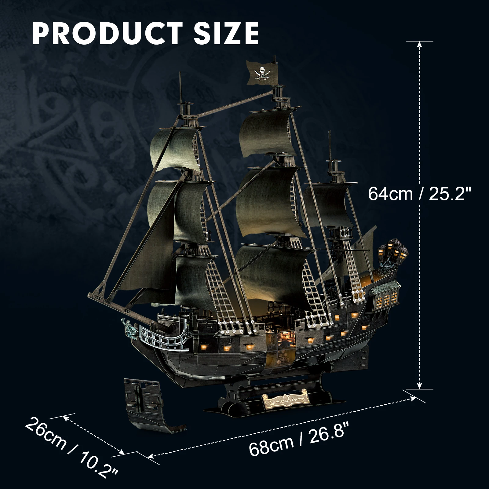 CubicFun 3D Puzzle for Adults LED Pirate Ship, Large Queen Anne's Revenge Desk Puzzles, DIY Model Building Kits Toys For Teens 5