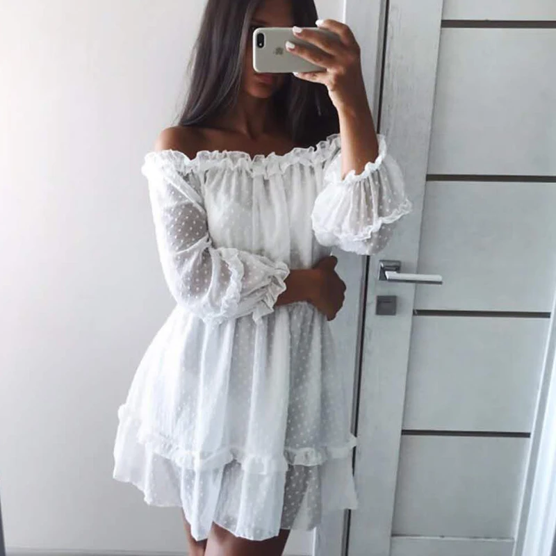 Werynica 2020 новое летнее женское платье с оборками белое открытыми плечами вырезом