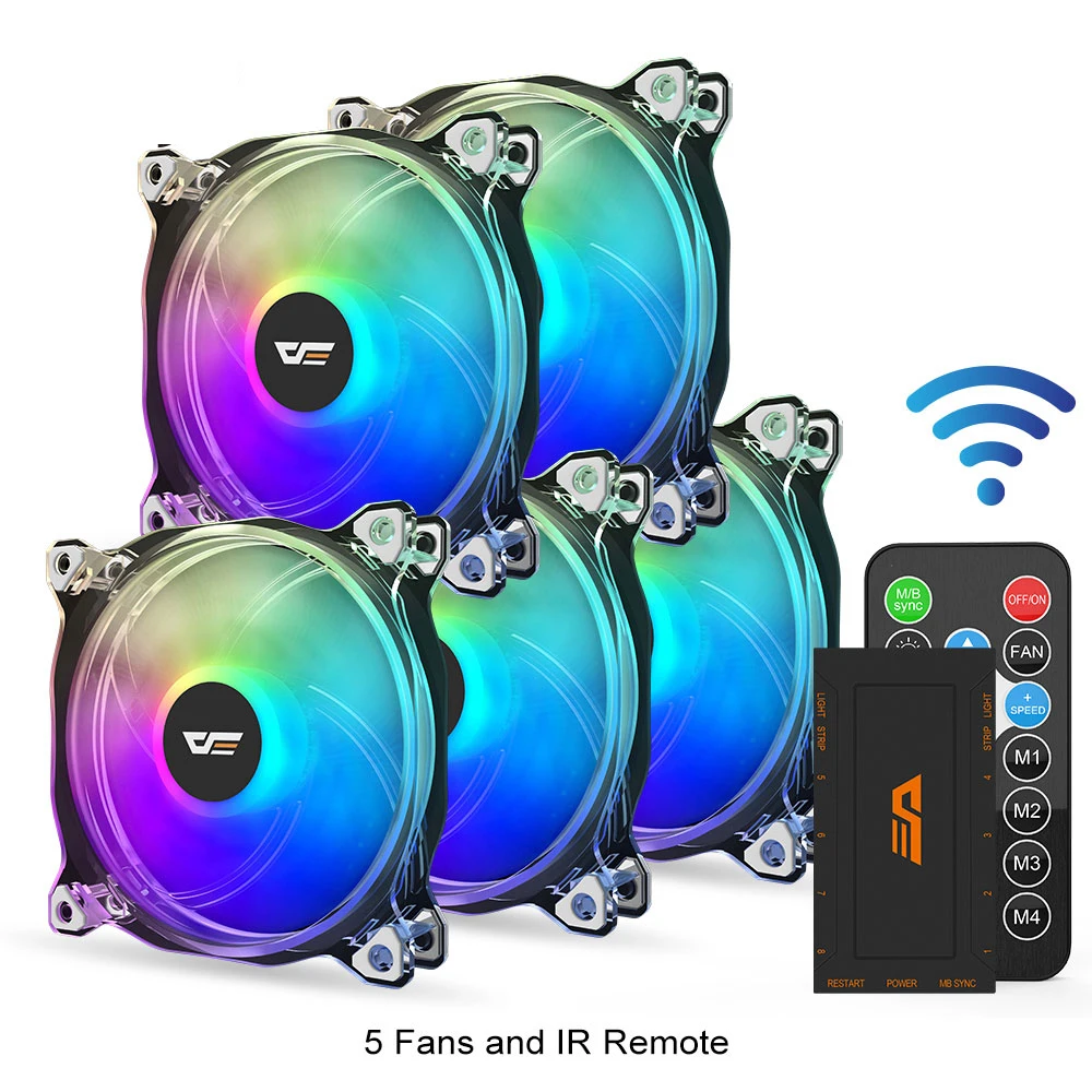 5fan and controller Чехол для ПК Darkflash вентилятор для компьютера 120 мм вентилятор прозрачная рамка тихий+ удаленное охлаждение Охладитель центрального процессора ASUS AURA синхронизация RGB Корпус Вентилятор CF8 - Цвет лезвия: 5fan and controller